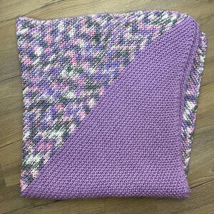 Hand Knit Crochet Blanket Throw Afghan 43” Square Project Linus Purple Baby